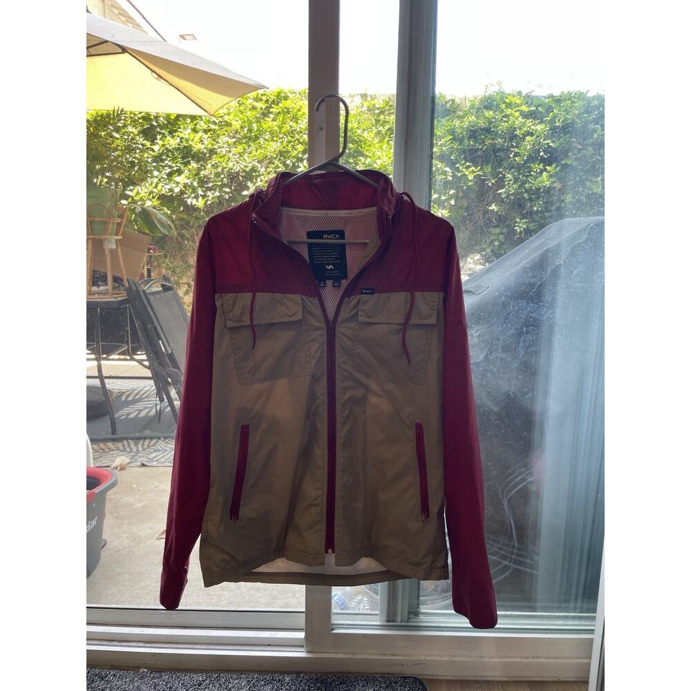 RVCA two Color Rain Jacket Wind Breaker Mens Lined Fleece Small Hooded Pre Owned